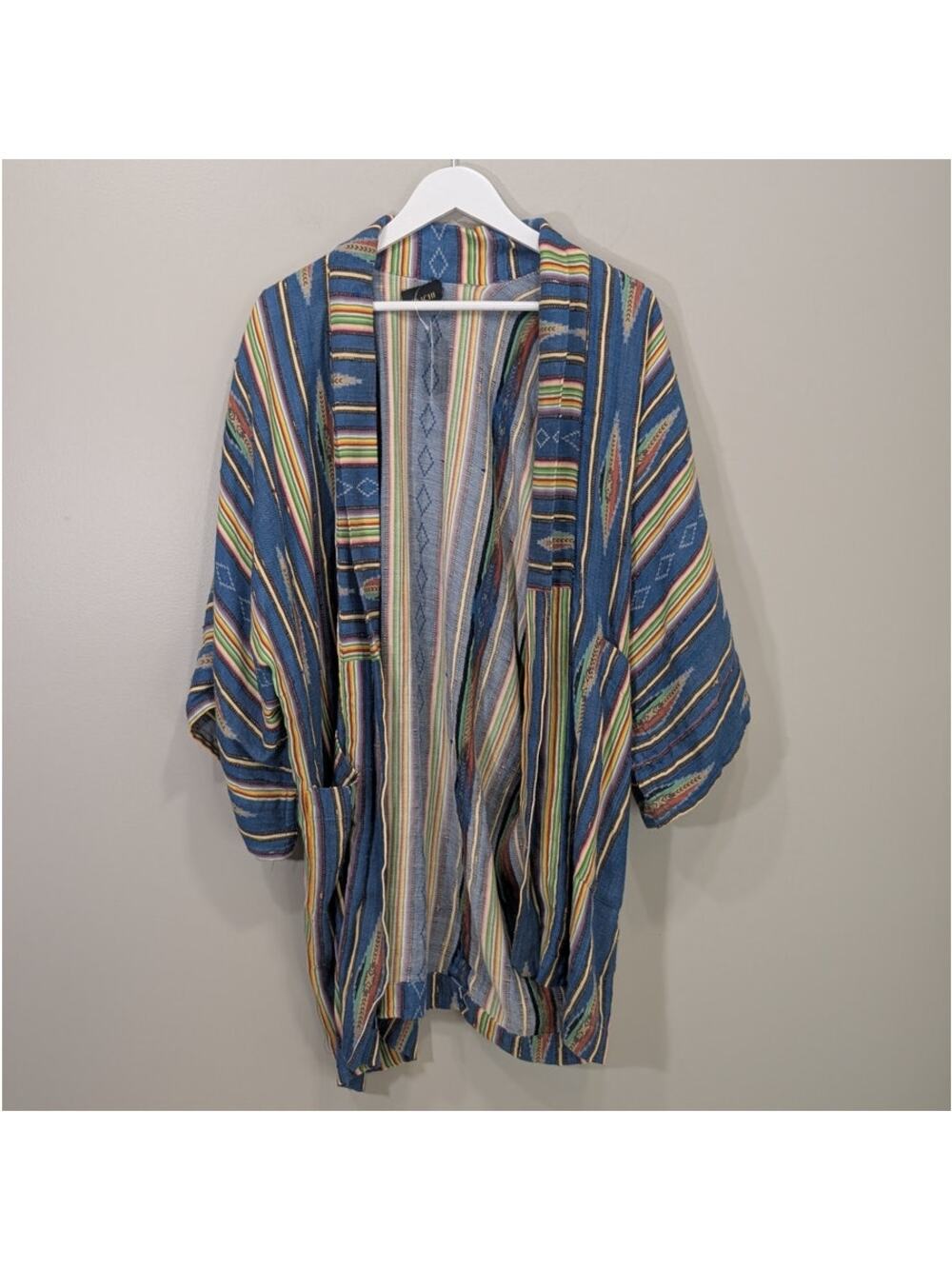 Saachi Margarita Ikat Striped Jacket Kimono Beach Lounge Resort Festival - OS